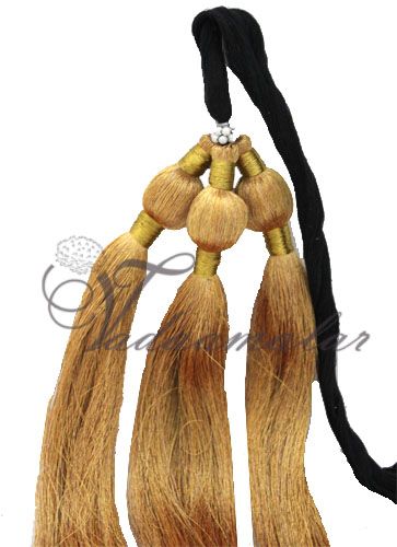 2 pieces Indian Kunjalam with gold hangings end of hair Paranda Hair India