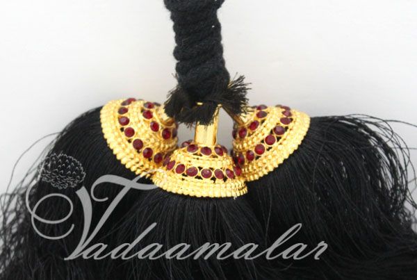 Small size Kunjalam End of Hair paranda Indian jewelry with red kemp stones