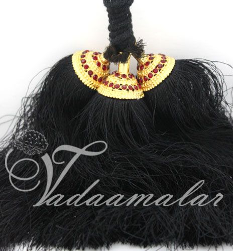 Small size Kunjalam End of Hair paranda Indian jewelry with red kemp stones