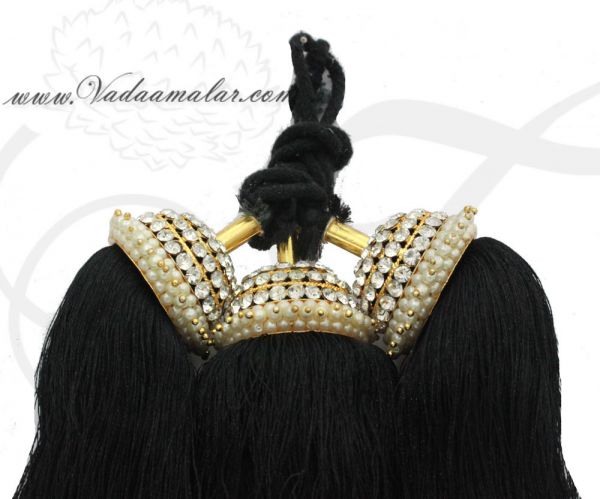 Paranda Kunjalam with gorgeous white color stones End of Hair Jewellery Indian jewelry 