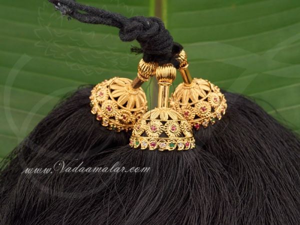 Gold Plated Ruby Emerald Stones End of Hair Jewellery Indian jewelry 