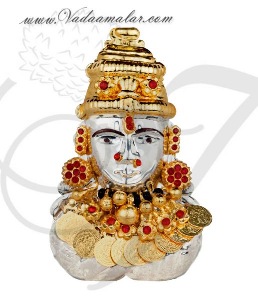 Goddess Lakshmi Mask Vara Laksmi Face Silver White with Decorations