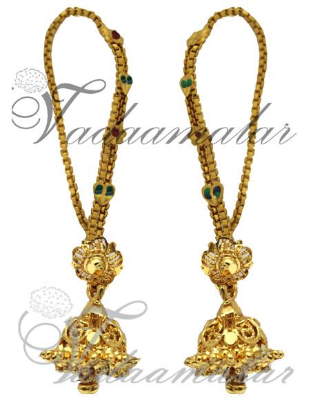 Indian Type Earstuds mattal Gold plated earring extension around ear chain