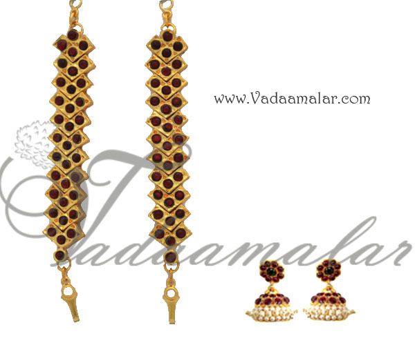 Bharatanatyam Earrings with Kaan chains in pearl Jumkis