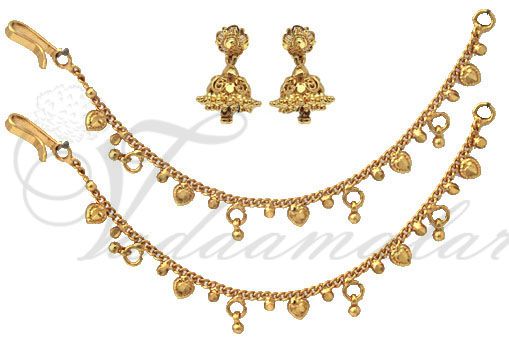 Ear Mattal Chain South India Gold Plated EarChain Extension 