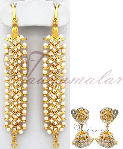 Kaan chains Jhumka ear jewellery extension in white stones Kathak