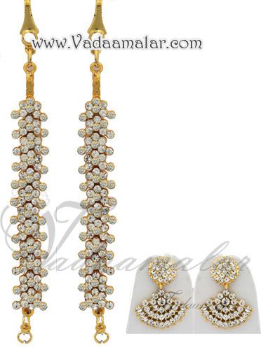 Dazzling kaan ear extension chains matti jhumka white color stones 