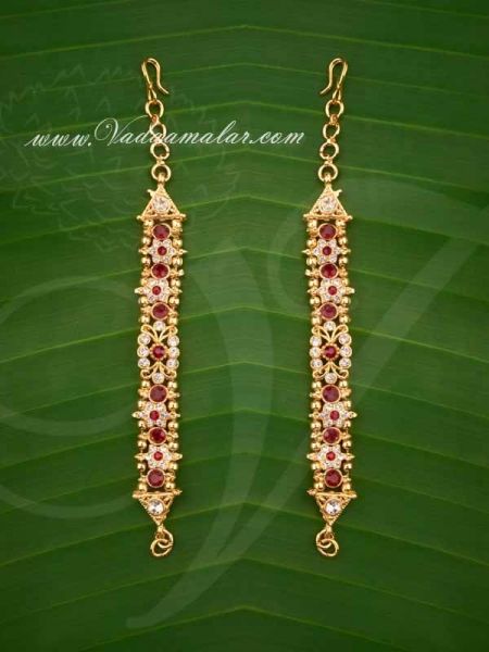 Ear extension kan chain white and Maroon color stones 