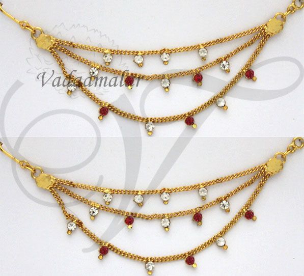 Ear extension ear to hair chain white and maroon stones for Saree & Salwar 