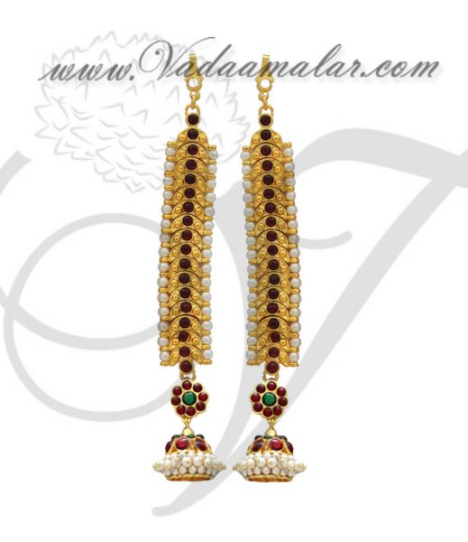 Indian Bollywood White Jhumki Maang Tikka Earring Set With Kaan Chain Jewelry 
