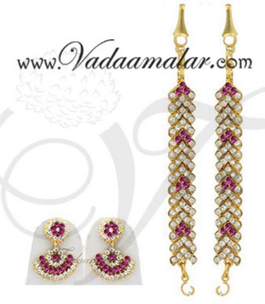 Dazzling ear extension mattal earrings white and pink stones 