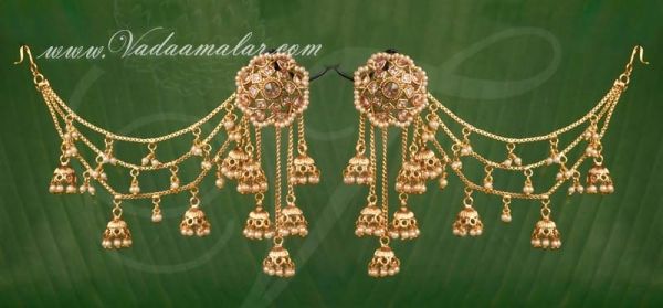 Gold plated Antique Desgin Devsena Pearl Jhumki Earrings Bahubali Fame 