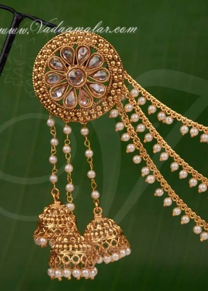 Gold plated Antique Desgin Devsena Pearl Jhumki Earrings Bahubali Fame 