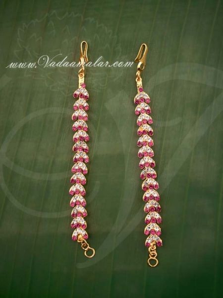 Ear extension kan chain online white and pink color stones 