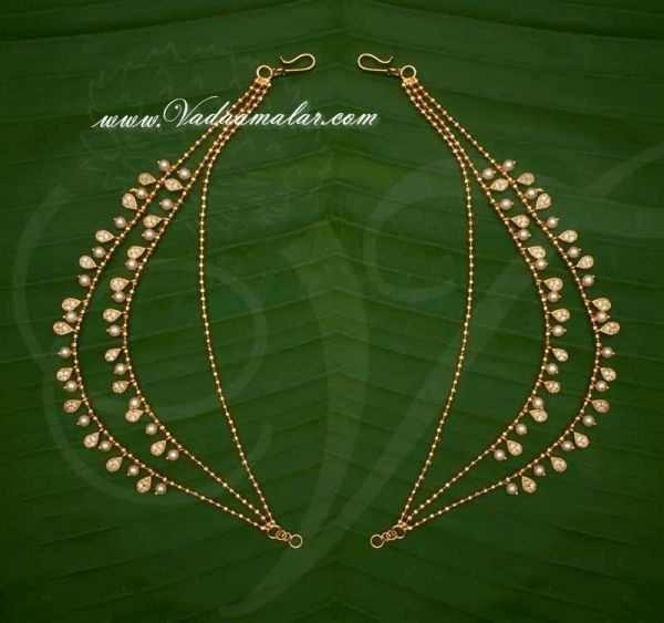 Ear extension ear to hair chain AD Stone with pearls for Saree & Salwar 