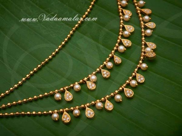 Ear extension ear to hair chain AD Stone with pearls for Saree & Salwar 