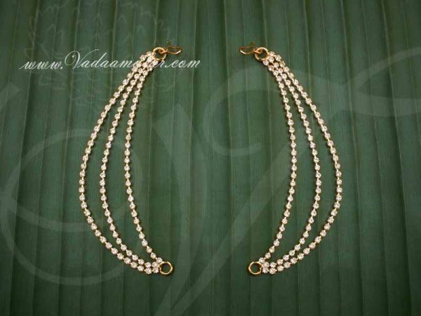 Earrings kaan chain mattal white color Stone for Saree & Salwar Buy now