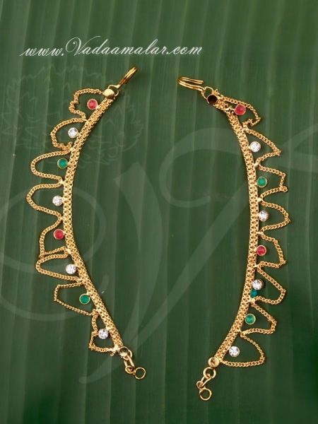 Ear extension ear to hair chain multi color stones for Saree & Salwar 
