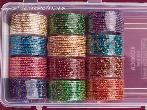 12 different colors bridal party wear metallic bangles in thread design