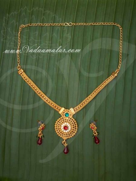 Traditional Indian Design Necklace Chain with matching Earrings set Buy Now