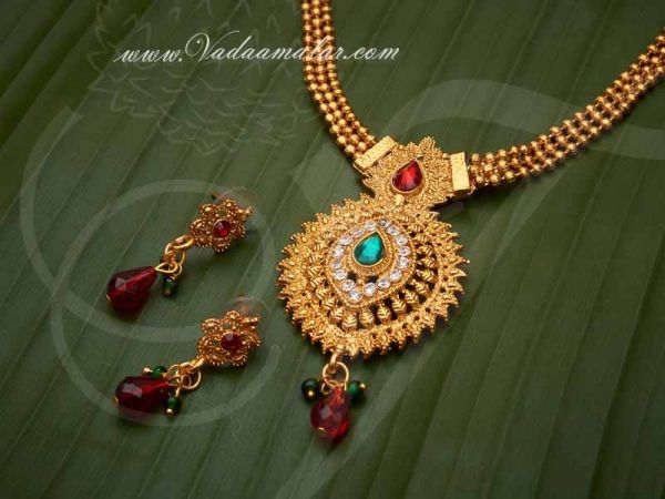 Traditional Indian Design Necklace Chain with matching Earrings set Buy Now