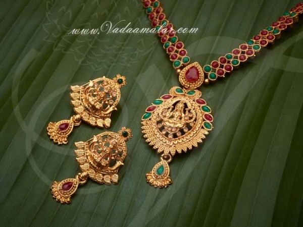 Lakshmi Indian Design Necklace Chain with matching Earrings set Buy Now