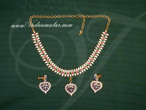 Elegant Multi Color Stones Attikai Ati Closed Neck Necklace Choker Indian Jewelry Ornament