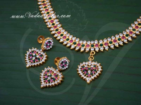 Elegant Multi Color Stones Attikai Ati Closed Neck Necklace Choker Indian Jewelry Ornament
