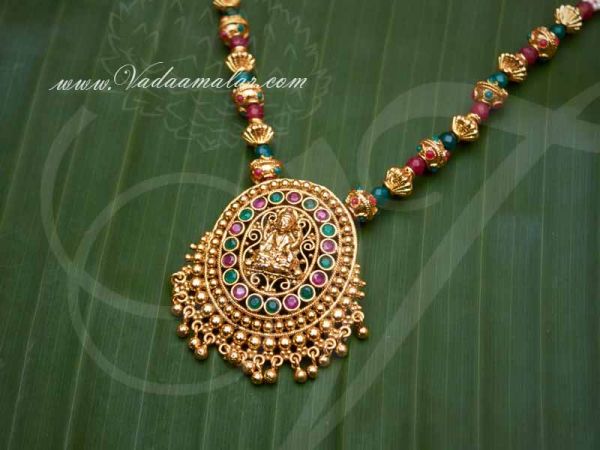 Antique Lakshmi Design Pendant with Beads Necklace Buy Online