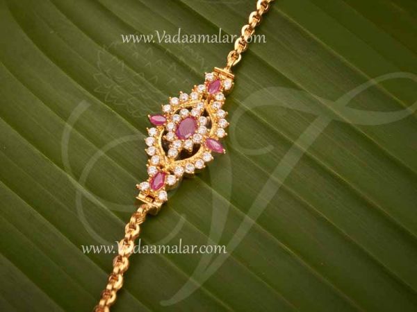 Mugappu Ruby Emerald Stones Flower Design Long Chain Buy Now 12