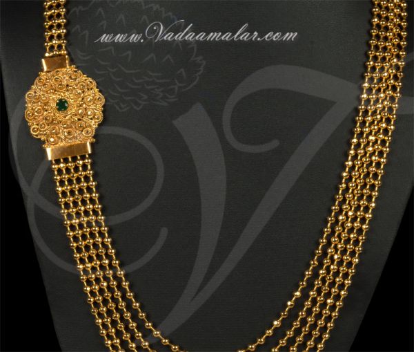 Micro gold plated side pendant with step necklace