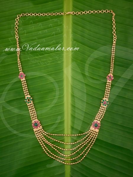Latest Design Gold plated step chain with ruby emerald flower designs