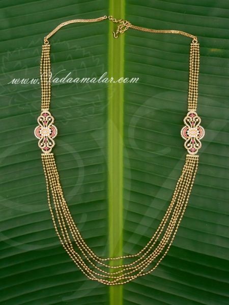 Ruby Emerald Stones Pendant Chain Mugappu for Sarees 
