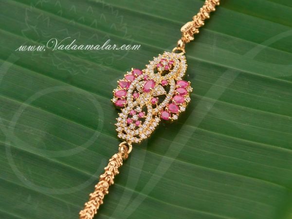 Mugappu Chain Gold Plated Side Ruby Pendant Moppu for Sarees Buy online