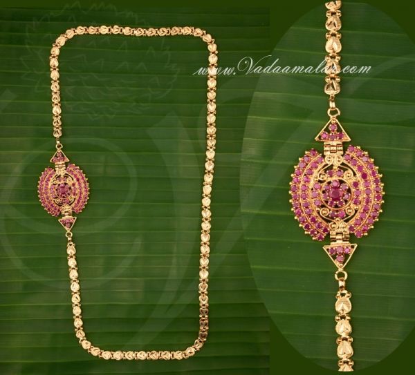 Mugappu Side Pendants South India Jewellery Long Chain Ruby pendant for Sarees Buy