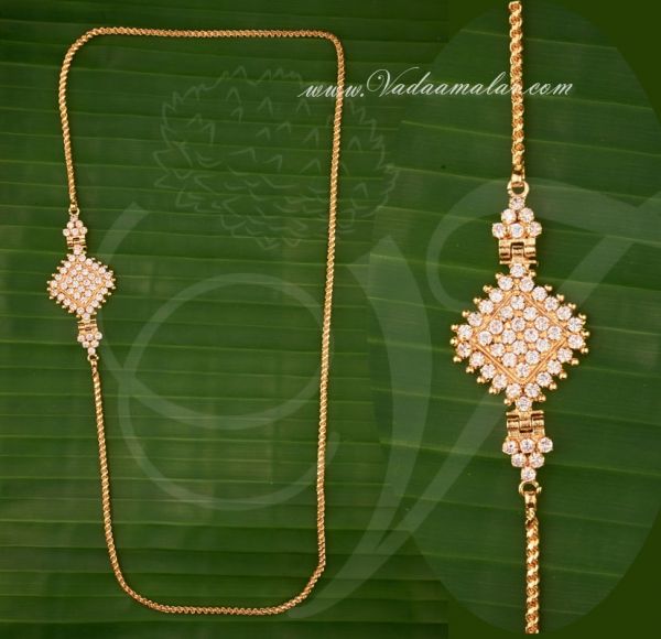 Moppu Kodi Thali Chain White Stone Mugappu Side Pendants for Sarees 