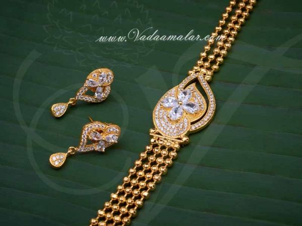 Mugappu Chain Step Chains with Gold Plated Double Side Pendant for Sarees 