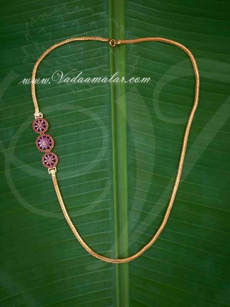 Trendy Design Ruby Stone Mugappu Side Pendant with Long Chain for Saree Salwar