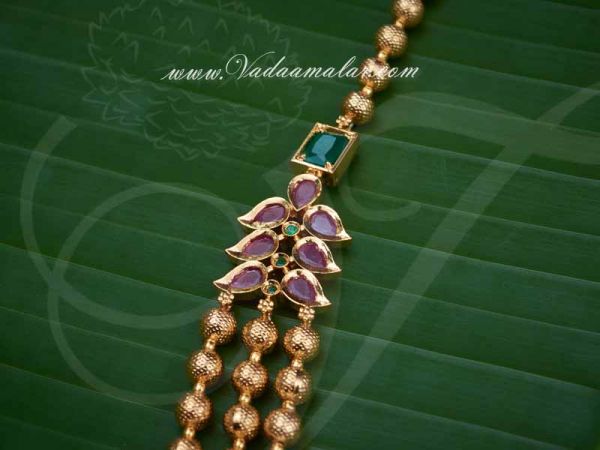 Gold Plated Double Side Ruby Emerald Stones Mugappu for Sarees Buy