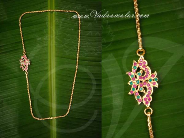 Ruby Emerald stone side pendant with thali chain kodi mugappu for sarees Buy now