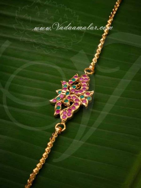 Ruby Emerald stone side pendant with thali chain kodi mugappu for sarees Buy now