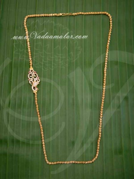 Peacock Design Ruby and Sapphire Stone Mugappu with Long Chain Buy Now