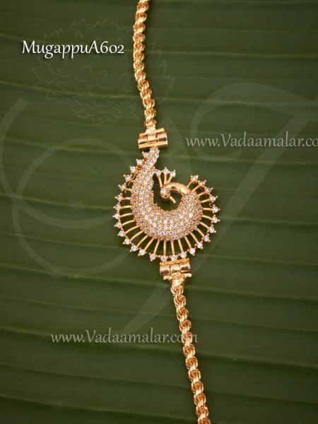Mugappu AD Stones With Side Peacock design Pendant Long Chain Buy Now 