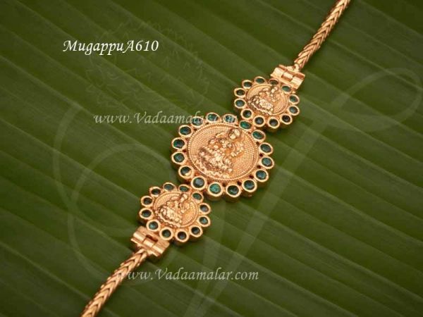 Mugappu Green Emerald Stone With Lakshmi Design Long Chain 13 inches