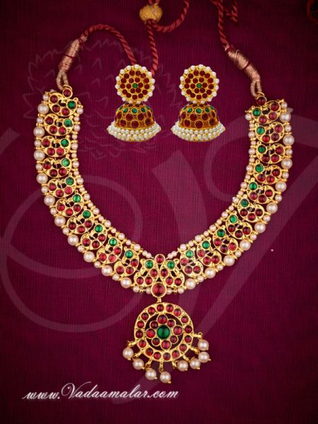 Necklace Red Kemp Stone with Earring Set Buy Now 