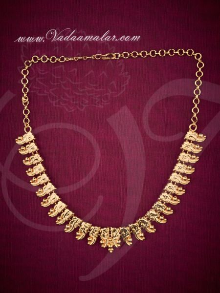 Traditional South India Parrot Design Gold Plated Short Necklace For Saree Buy Now