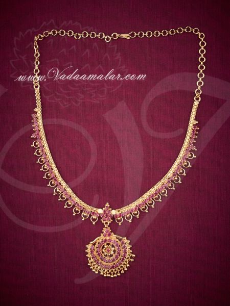 Gold plated ruby stones short necklace