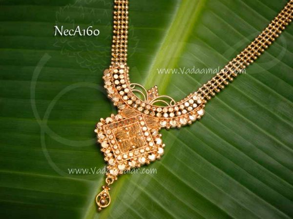 Gold Plated Pendant With Long Necklace For Women Sarees 7 inches
