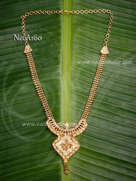 Gold Plated Pendant With Long Necklace For Women Sarees 7 inches
