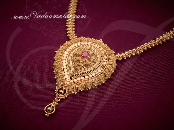 Traditional Gold Plated Pendant With Short Necklace